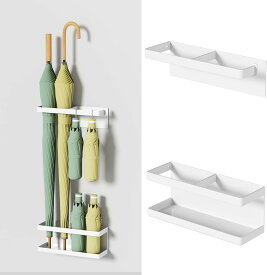 傘立て マグネット フック付き アンブレラスタンド 玄関収納 傘入れ トレー付き 多機能傘収納 玄関の壁掛け式