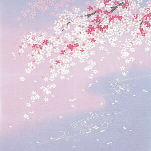 風呂敷 正絹 約70cm ちりめん 二巾 しだれ桜に流水 9号 縮緬 友禅 ふろしき ウス紫 絹100% 名入れ可 日本製 おしゃれ 和柄 和風 一升餅 一生餅 1歳 誕生日 お祝い 着物 重箱用 風呂敷専門店 ギフ
