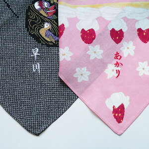 刺繍(ししゅう)名入れをした風呂敷の刺繍位置を表す画像