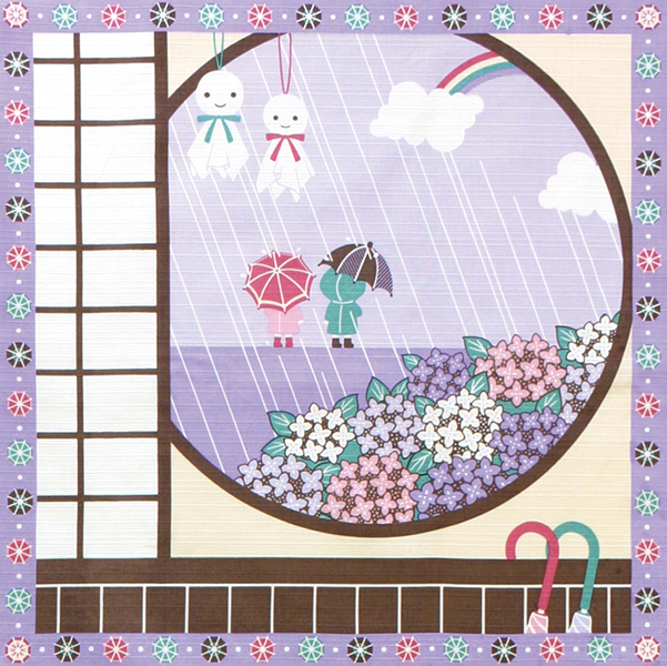 風呂敷 50cm タペストリー 壁掛け 小風呂敷 紫陽花とてるてる坊主 綿小