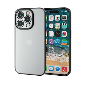 [ELECOM]iPhone 15 Pro 用 ケース ソフト カバー カメラレンズ保護設計 ストラップホール付 メタリック加工 背面クリア 極限設計 メタリックブラック PM-A23CUCTMKBK/PM-A23CUCTMKBK