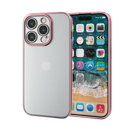 [ELECOM]iPhone 15 Pro 用 ケース ソフト カバー カメラレンズ保護設計 ストラップホール付 メタリック加工 背面クリア 極限設計 ピンクゴールド PM-A23CUCTMKPN/PM-A23CUCTMKPN
