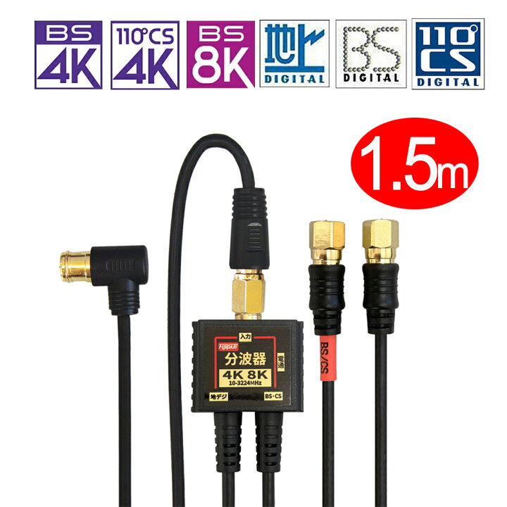 楽天市場 R1 1 5m入力ケーブル1本付 2k4k8k放送対応 アンテナ分波器 2 5cケーブル0 2m一体型 金メッキ 地デジ Bs Cs Catv対応 ブラック Ff4876bk Ff4811bk F Factory