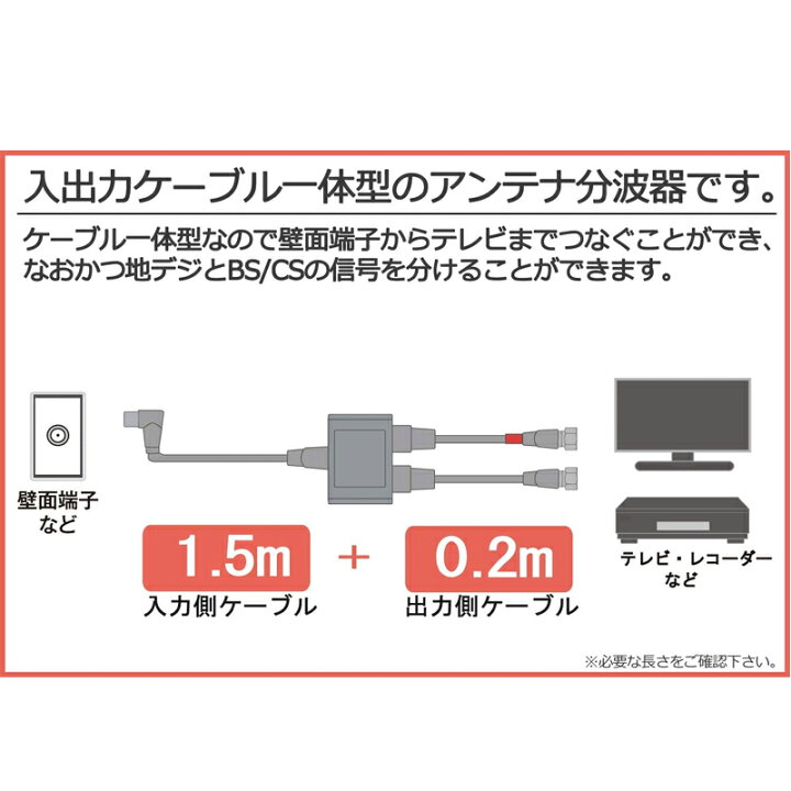 楽天市場 Sp 1 5m 0 2m F Factory アンテナ分波器 入力 出力一体型ケーブル付き 2k4k8k放送 3224mhz Bs Cs 地デジ Catv 対応 S 2c Fb同軸ケーブル 小型ボディ Ff 40 Ff40 F Factory