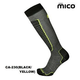 mico ミコ【SKI SOCKS CA230：BLACK/YELLOW】WARM CONTROL LIGHTスキーソックス ユニセックス スキー靴下 速乾性に優れた薄型ソックス LYCRAライクラ (超伸縮性能が特徴の高機能繊維)