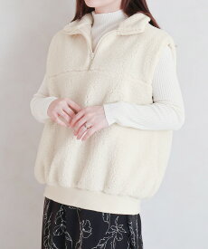 【スーパーSALE★12/11 12時まで3480円】ハーフZIPボアベスト レディース 秋冬 トップス ベスト ボア プルオーバー スタンドカラー 男女兼用 ユニセックス 防寒 ポケット オーバーサイズ 大きいサイズ 無地 ゆったり 体型カバー 重ね着 きれいめ 上品