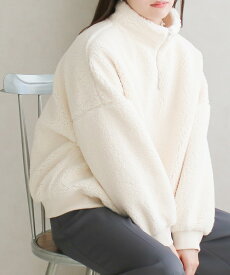 アウター レディース ボア 秋冬 防寒 ハーフジップ 大きいサイズ プルオーバー トップス 長袖 リブ もこもこ ユニセックス 重ね着 レイヤード オーバーサイズ 秋 冬 体型カバー ゆったり きれいめ 上品