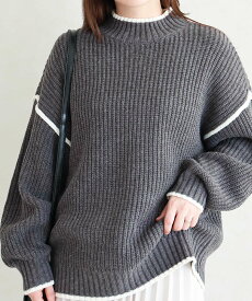 ニット レディース 秋冬 きれいめ 長袖 バイカラー モックネック ゆったり セーター トップス 配色 シンプル ファッション おしゃれ カジュアル 大きいサイズ 上品 体型カバー 暖かい 防寒