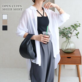 シアーシャツ レディース 長袖 春夏 ブラウス 袖口スリット 冷房対策 オーバーサイズシャツ 2WAY シアー トップス 通勤 入学 卒業 オーバーサイズ 大きい ゆったり体型カバー おしゃれ 上品