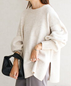 【在庫限り★1999円】サイドスリット ニット レディース 秋冬 トップス プルオーバー セーター ボリューム袖 長袖 体型カバー 定番 シンプル リブ サイドスリット クルーネック きれいめ 上品 防寒 暖かい ゆったり フリーサイズ