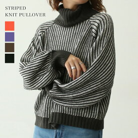 【スーパーSALE★12/11 12時まで2490円】ニット レディース 秋冬 タートルネック きれいめ 長袖 柄 ストライプ ゆったり プルオーバー トップス セーター ラグランスリーブ ぽわん袖 ボリューム ワイド 体型カバー 防寒 暖かい 上品