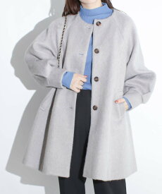 【スーパーSALE★12/11 12時まで6230円】ノーカラーフレアコート レディース 冬 アウター 長袖 シャギー コート フレア ノーカラー ロングコート ボリューム袖 ゆったり 防寒 厚手 オーバーサイズ 暖かい 冬服 体型カバー きれいめ 無地 シンプル