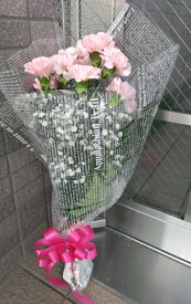 母の日にピンクのカーネーションとカスミ草の花束10本　送料無料ギフトです