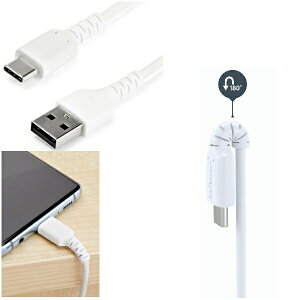 StarTech.com USB�P�[�u��/USB 2.0 Type-A-Type-C/1m/3A/���ϋv �A���~�h�@�ە⋭/�I�X �I�X/�z���C�g/�[�d & �f�[�^�]�� ����/�^�C�vC �R�l�N�^�[ RUSB2AC1MW