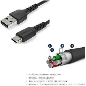 StarTech.com USB�P�[�u��/USB 2.0 Type-A-Type-C/1m/3A/���ϋv �A���~�h�@�ە⋭/�I�X �I�X/�u���b�N/�[�d & �f�[�^�]�� ����/�^�C�vC �R�l�N�^�[ RUSB2AC1MB