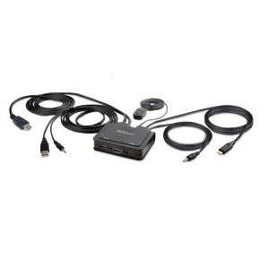 StarTech.com KVM�X�C�b�`/2�|�[�g/�V���O�����j�^�[/4K60Hz HDMI/�n�C�u���b�h�ڑ�(USB-A/HDMI & USB-C DP Alt���[�h)/�P�[�u����̌^/�o�X�p���[/�茳�X�C�b�` �z�b�g�L�[�؊�/PC �p�\�R�� CPU�ؑ֊�(2��p)/