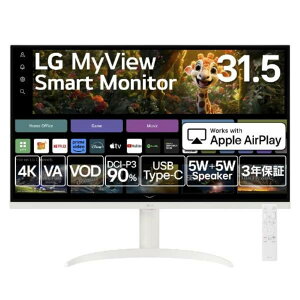 LG Electronics Japan 31.5�C���`4K�X�}�[�g���j�^�[(3840x2160/WebOS/���C�����X�Ή�/VA/HDMIx2/TypeC(PD65W)/�X�s�[�J�[/�`���g/��������/�z���C�g➑�/3�N�ۏ�) 32SR75U-W