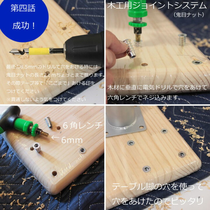 楽天市場】テーブル天板と脚を固定するためのボルトと鬼目ナット（4本 
