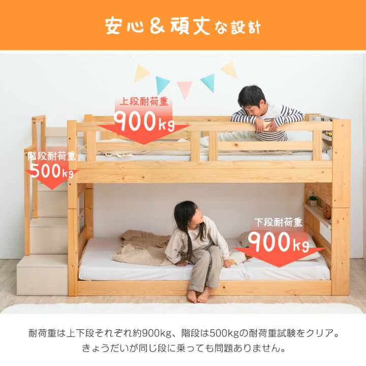 楽天市場】現役ママが考えた 2段ベッド 階段ラック付 ロータイプ 136cm 