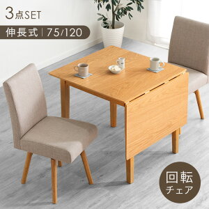 【正午~クーポン5%引】 バタフライ ダイニングテーブルセット 回転チェア 2人掛け 3点 75 120 伸長式ダイニングテーブル 伸縮 伸長 ダイニングテーブル ダイニングセット ダイニング セット 回