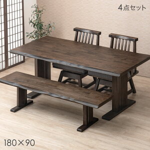 【本日クーポン5%引】 《搬入設置込》 和風 ダイニングテーブルセット 4点 180cm ダイニングテーブル + チェア 2脚 + ベンチ ダイニングセット 回転椅子 ダイニングチェア ダイニング 4人掛け
