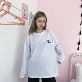 【送料無料】白色　韓国　ストリートファッション　XLサイズ　ビッグシルエット　グラフィック　ロンT　長袖　Tシャツ　ダンス衣装