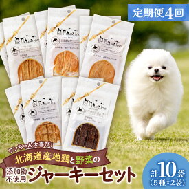 【ふるさと納税】 定期便 4回 無添加ジャーキー セット 5種類 2袋 愛犬用 ペットフード 地鶏 鶏 野菜 無添加 動物 犬 ドッグ ペット ご褒美 餌 フード エサ おやつ 乾物 ごはん ご飯 間食 ペットフード ドックフード 北海道 札幌市