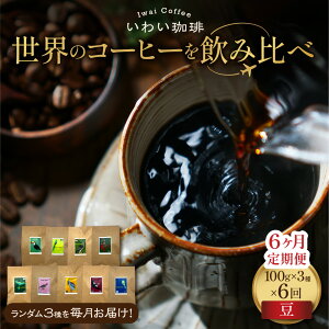 【ふるさと納税】 定期便 コーヒー 【 選べる 種類 】 豆 粉 6ヶ月 3種セット 100g×3袋 世界のコーヒー 飲み比べ 店主厳選 高品質 シングルオリジン スペシャルティコーヒー 珈琲 コーヒー豆