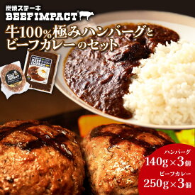 【ふるさと納税】炭焼ステーキBEEF IMPACT　牛100％極みハンバーグ（140g×3個）とビーフカレー（250g×3個）のセット 北海道 札幌市
