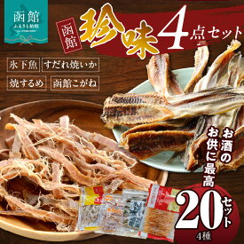 【ふるさと納税】珍味 4点 20セット 焼きするめ やわらか函館黄金 すだれ焼きいか まるかじり氷下魚 お酒のお供 おつまみ するめ いか 贈答品 食品 食べ物 お取り寄せ お取り寄せグルメ 北海道 函館市 送料無料