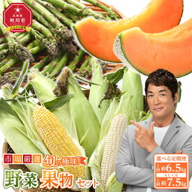 【ふるさと納税】【2026年発送先行予約】内容量選択可 定期全3回　旬の極味 厳選野菜・果物セット 6.5kg or 7.5kg | セット 旭川産 メロン 赤肉 とうもろこし グリーンアスパラ アスパラガス トウモロコシ フルーツ 野菜 旬 定期便 果物 旭川市 北海道ふるさと納税 送料無料