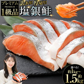 【ふるさと納税】圧倒的高評価★4.88 プレミアム1級品 厚切り塩銀鮭 切り身 1kg / 1.5kg【訳あり】【選べる 容量】楽天 銀鮭 鮭 さけ サケ しゃけ シャケ 厚切り 厳選 訳アリ 不揃い 魚介類 水産物 惣菜 おかず お弁当 切身 朝食 簡易包装 冷凍 北海道 釧路市 セレクション