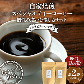 【ふるさと納税】挽きたて直送 選べる豆or粉 個性の違いを愉しむセット【エチオピア×マンデリン】エチオピア100g インドネシア マンデリン100g 飲み比べセット セット コーヒー 珈琲 挽きたて 焙煎