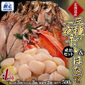 【ふるさと納税】3種の一夜干し＆ほたて オホーツク晩酌セット【 ふるさと納税 人気 おすすめ ランキング ほっけ ホッケ にしん 鰊 サクラマス 桜マス 干物 一夜干し ホタテ 帆立 ほたて ほたて貝柱 貝柱 ホタテ刺身 簡単 絶品 オホーツク 北海道 網走市 送料無料 】 ABE093