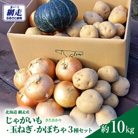 【ふるさと納税】じゃがいも（きたあかり）・玉ねぎ・かぼちゃ3種約10kg（網走産） 【 ふるさと納税 人気 おすすめ ランキング じゃがいも ジャガイモ いも きたあかり 玉ねぎ タマネギ たまねぎ かぼちゃ 南瓜 野菜 セット オホーツク 北海道 網走市 送料無料 】 ABP003