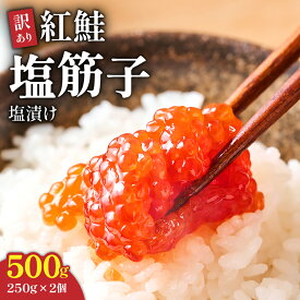 【ふるさと納税】すじこ 訳あり 北海道 紅鮭 塩 筋子 500g (250g×2個入） 加藤水産 ひとくちカット 不揃い 小分け 塩筋子 筋子塩漬け つまみ おつまみ魚介類 魚卵 鮭 いくら 冷凍 おせち