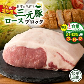 【ふるさと納税】＜選べる容量と回数＞ 3回 ～ 12回 毎月 定期便 日本の米育ち平田牧場 三元豚ロースブロック 600g or 1.2kg 肉 豚 豚肉 三元豚 ロース ブロック 塊 冷凍 便利 パック 定期 平田牧場 北海道 苫小牧市 おすすめ ランキング プレゼント ギフト
