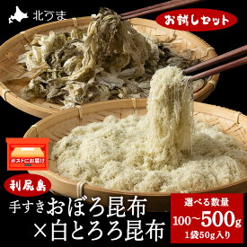 【ふるさと納税】【お試しセット】手すきおぼろ昆布×白とろろ昆布 各1〜5袋 選べる数量 計2袋〜計10袋 1袋50g 昆布 利尻昆布 おぼろ昆布 とろろ昆布 ギフト プレゼント 贈り物 送料無料 【配送不可地域：離島・沖縄県】