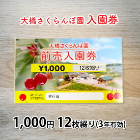 【ふるさと納税】体験 北海道 芦別 大橋さくらんぼ園 入園券 金券 1000円 12枚綴り 3年有効 さくらんぼ フルーツ狩り フルーツ 果物 季節のフルーツ 旬 旬のフルーツ チケット 券 農園 体験型 返礼品 子供 大人 収穫体験 プレゼント ギフト 贈答 芦別市