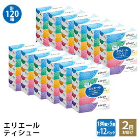 【ふるさと納税】【2回お届け・計120箱】エリエール ティッシュ 180組5箱×12パック ティッシュペーパー 箱ティッシュ ボックスティッシュ 日用品 消耗品　【定期便・ 日用品 消耗品 ストック 生活必需品 】