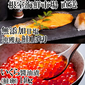 【ふるさと納税】いくら醤油漬け(鮭卵)70g×2P、無添加天然甘塩沖獲れ鮭15切 A-14167
