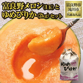 【ふるさと納税】【2026年先行受付】富良野メロン1玉とゆめぴりか2kgセット 北海道 果物 くだもの フルーツ 赤肉メロン 赤肉 米 こめ コメ 精米 単一米 特A ゆめぴりか ブランド米 詰合せ 贈答 ギフト 富良野市 滝川市 コラボ 共通返礼品