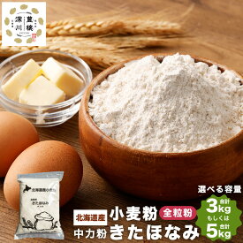 【ふるさと納税】北海道産 きたほなみ全粒粉【中力粉】 合計 3kg または 5kg 1kg×3袋 1kg×5袋 国産 小麦粉 中力小麦粉 お菓子作り うどん作り パン作り 製菓 製麺 製パン 白 きめ細やか 北海道 深川市 送料無料