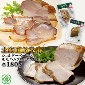 【ふるさと納税】北海道放牧豚ショルダーベーコンとモモハムブロックのセット 無添加 安心 安全 ベーコン ブロック 豚肉 放牧豚 北海道 ふるさと納税 恵庭市 恵庭【12000601】