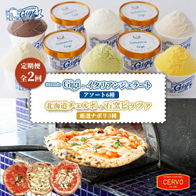 【ふるさと納税】【定期便2回】 ジェラテリアGigi イタリアンジェラート 6種 チェルボ 石窯ピッツァ ナポリ3種 セット ジェラート 計12個 カップ スイーツ ピザ ピッツァ 石窯ピザ 計6枚 定期便 2回 ふるさと納税 北海道【43009902】