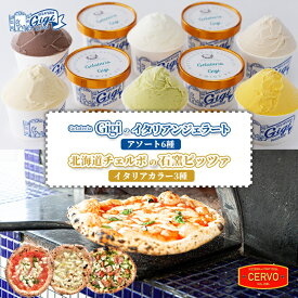 【ふるさと納税】ジェラテリアGigi イタリアンジェラート アソート6種 チェルボ 石窯ピッツァ イタリアカラー3種 セット ジェラート 計6個 カップ スイーツ ピザ ピッツァ 石窯ピザ 計3枚 グルメ ふるさと納税 北海道 恵庭市【43010701】