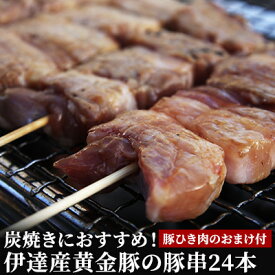 【ふるさと納税】炭焼きにおすすめ！伊達産黄金豚の豚串24本（豚ひき肉のおまけ付）　【お肉 豚肉 国産 ブランド 小分け 】