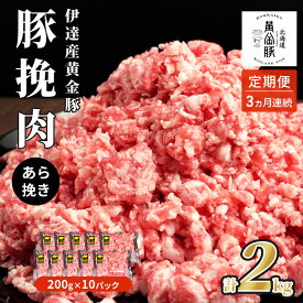 【ふるさと納税】北海道 定期便 3ヵ月連続3回 豚ひき肉 あら挽き 200g 11パック 伊達産 黄金豚 三元豚 ミンチ 挽肉 お肉 小分け ミートソース カレー 大矢 オオヤミート 冷凍 送料無料　【定期便・ 伊達市 】