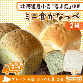 【ふるさと納税】定期便 6ヵ月 北海道 ミニ食かなっぺ 2種 セット プレーン 4個 ほうれん草 2個 北海道産 小麦 春よ恋 食パン パン トースト カナッペ 手作り 自家製 焼きたて 酵母 ベーカリー 朝食 手軽 冷凍 お取り寄せ ギフト 送料無料 木古内町