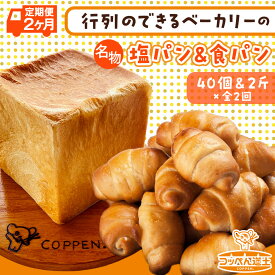 【ふるさと納税】定期便 全2回 北海道 パン 2種 詰合せ 塩パン 40個 食パン 2斤 北海道産 小麦 トースト 手作り 自家製 焼きたて ベーカリー 朝食 朝ごはん 軽食 モーニング 冷凍 お取り寄せ 食べ比べ 人気 行列 ギフト 贈答用 送料無料 木古内 パン 食パン